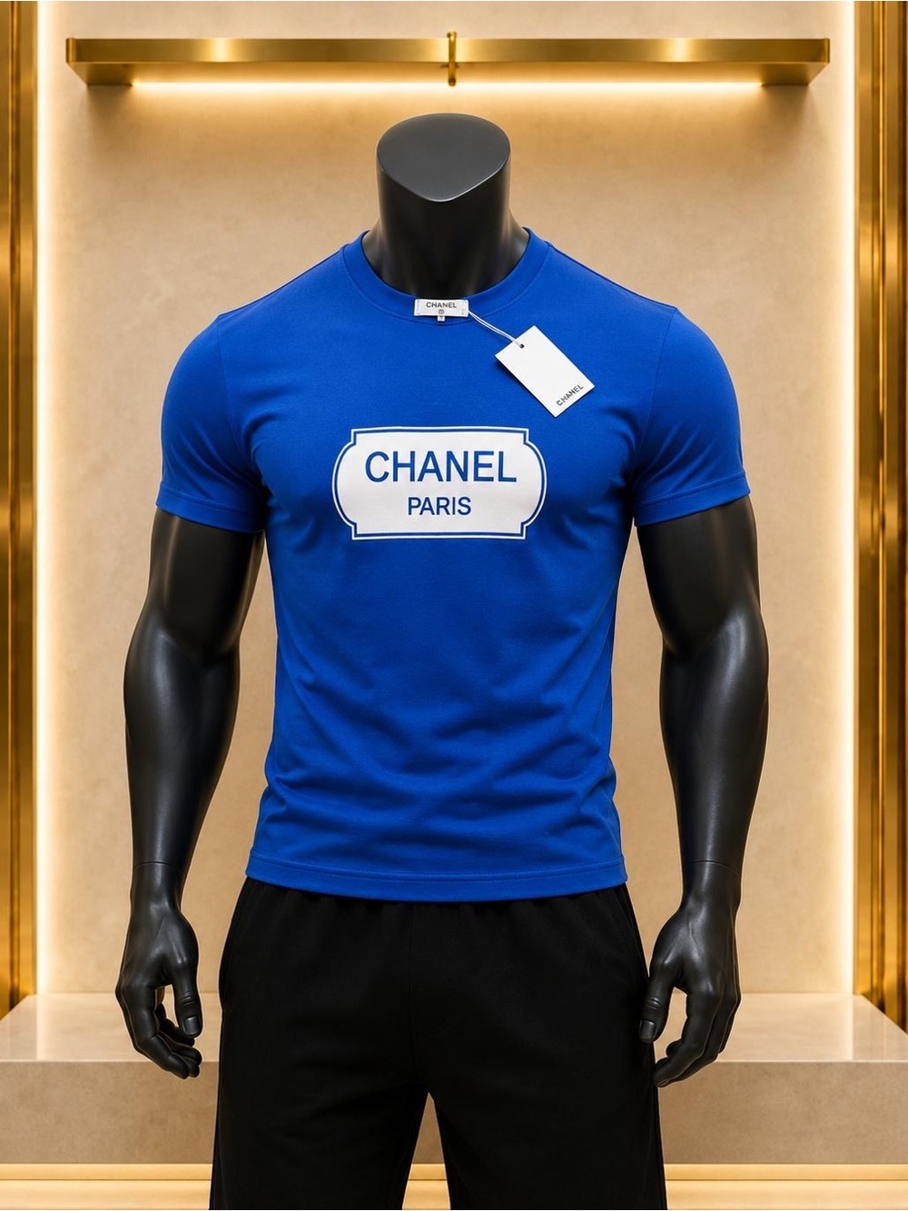 CHANEL Blue Logo Short-Sleeve Crewneck Tee